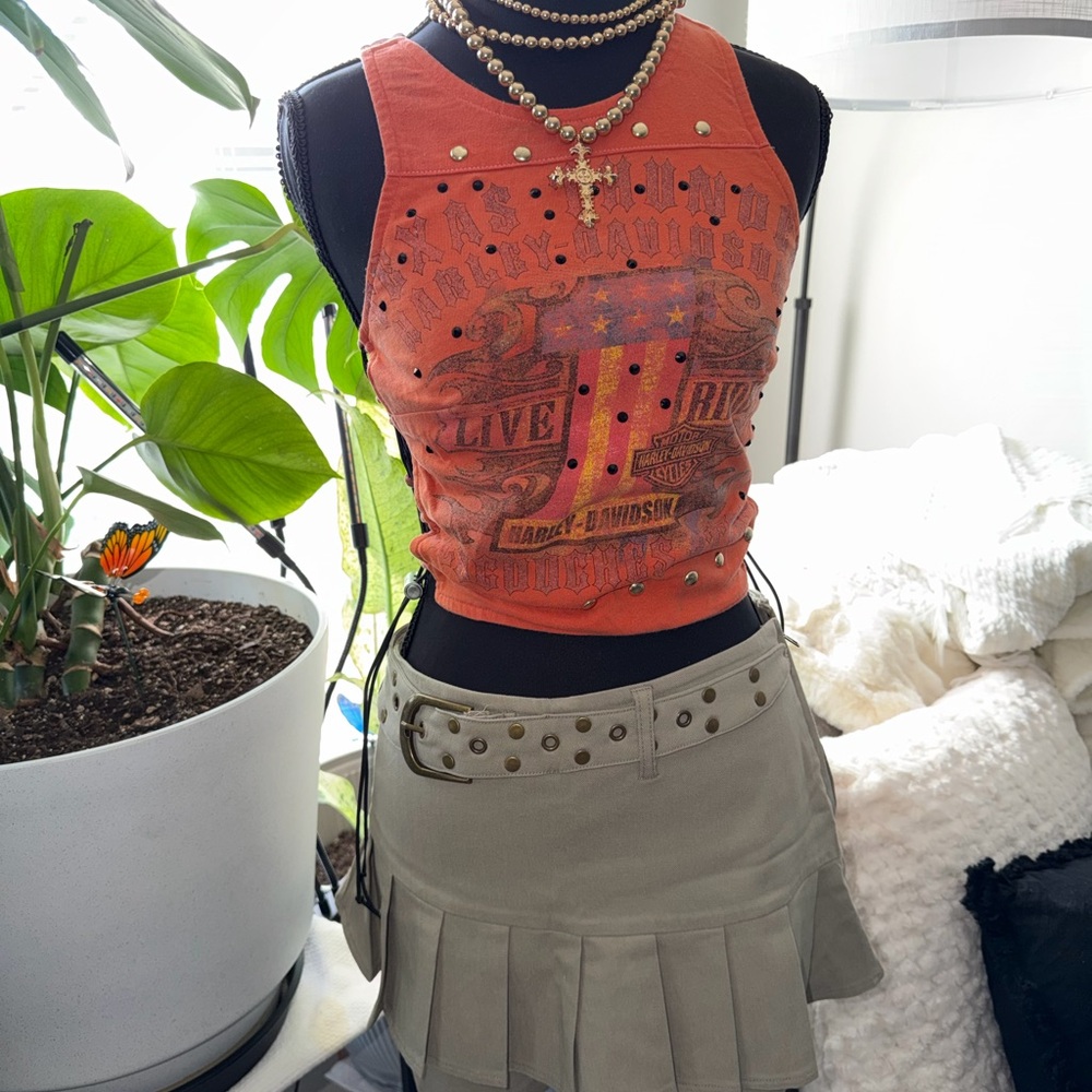 Khaki Pleated Skirt